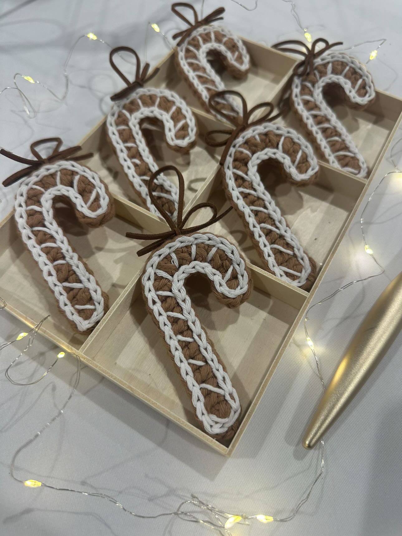 Crochet Gingerbread Candy Cane Decoration