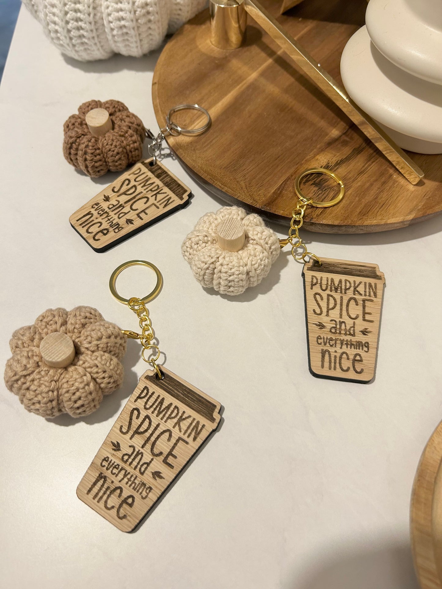Crochet Pumpkin Spice Coffee Cup Keyrings