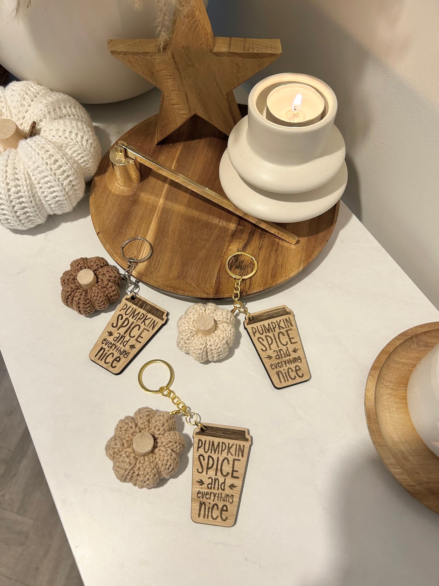 Crochet Pumpkin Spice Coffee Cup Keyrings