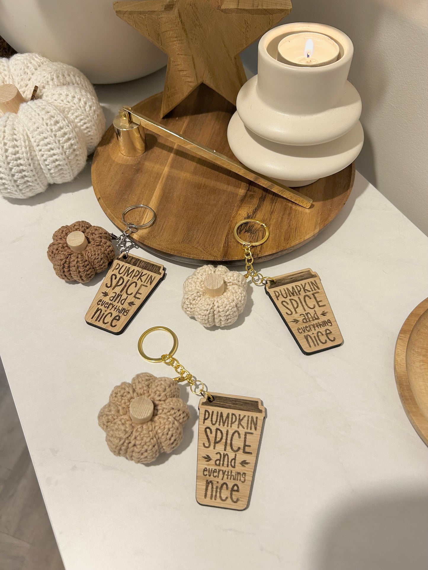Crochet Pumpkin Spice Coffee Cup Keyrings