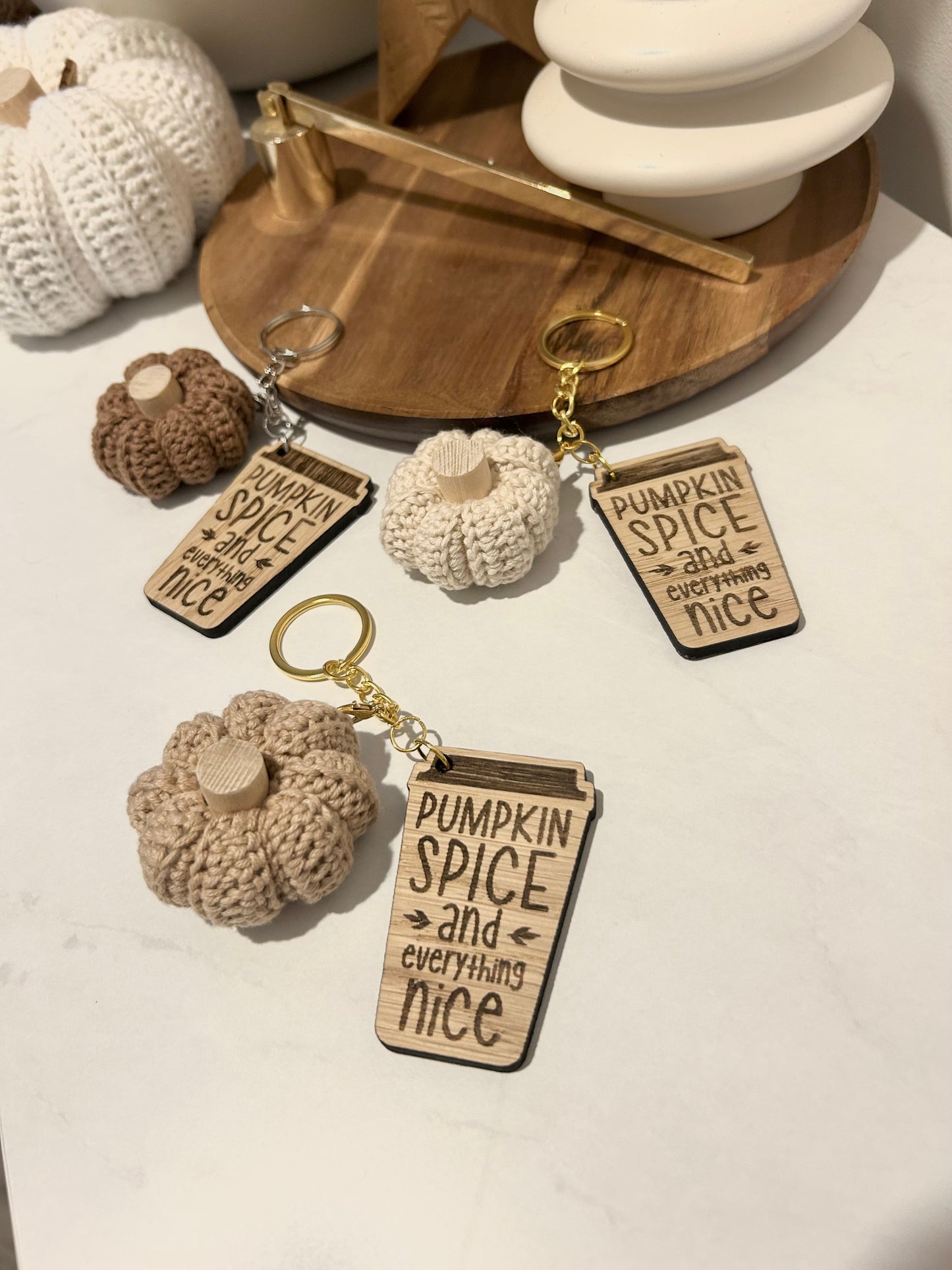 Crochet Pumpkin Spice Coffee Cup Keyrings