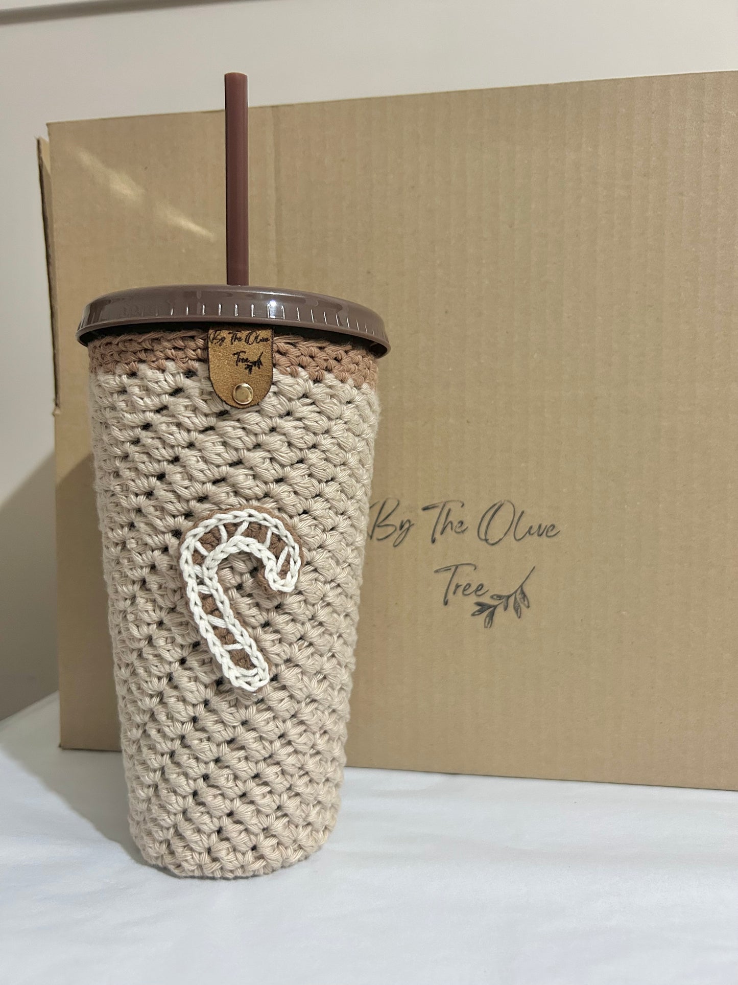 Gingerbread Candy Cane Cold Cup with Crochet Cosy