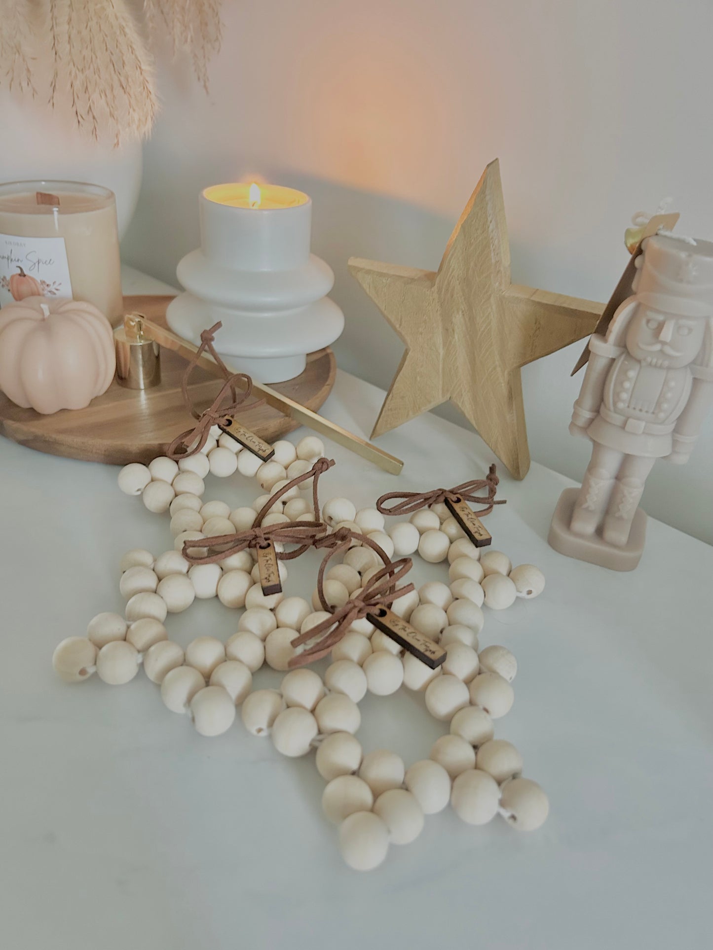 Rustic Wooden Beaded Star Decorations | Cosy Scandi Home | Star Decor | Neutral Home Decor |