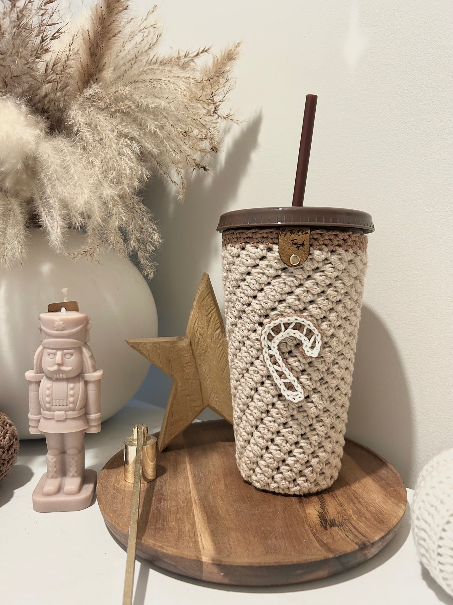 Gingerbread Candy Cane Cold Cup with Crochet Cosy