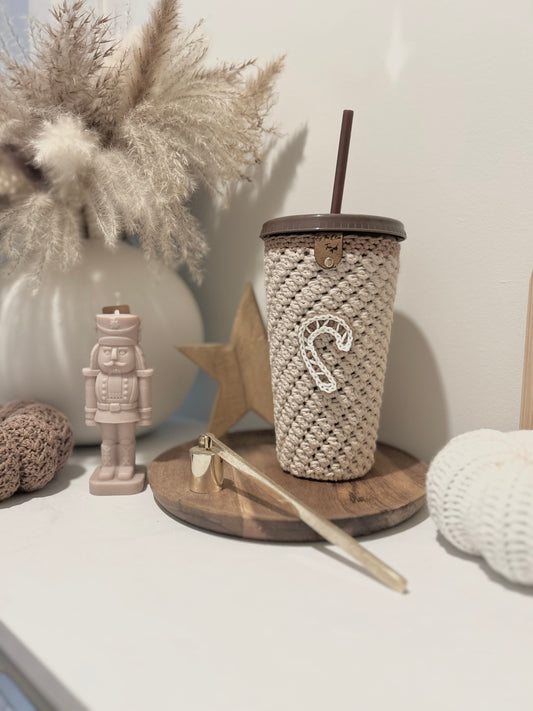 Gingerbread Candy Cane Cold Cup with Crochet Cosy
