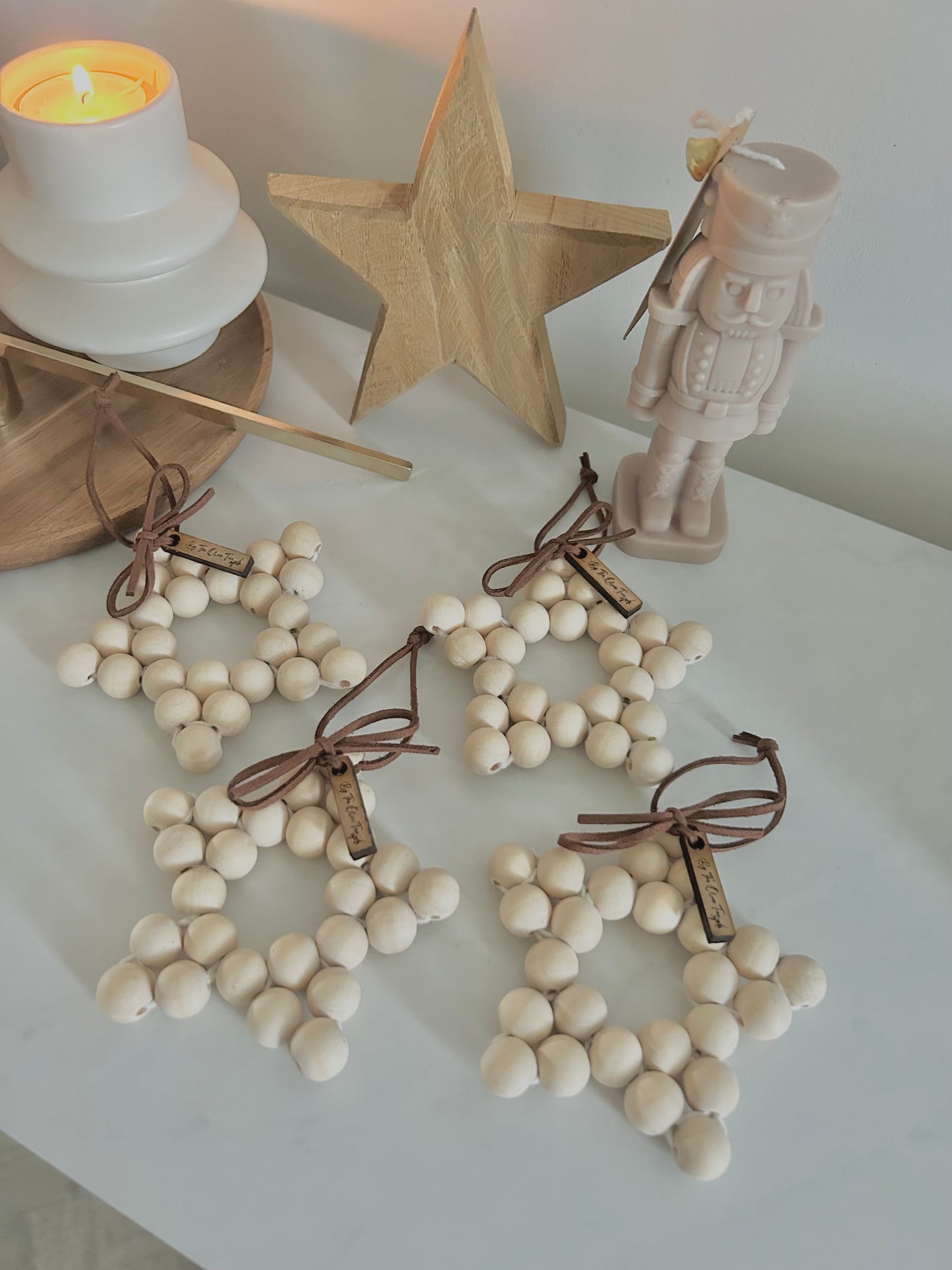Rustic Wooden Beaded Star Decorations | Cosy Scandi Home | Star Decor | Neutral Home Decor |