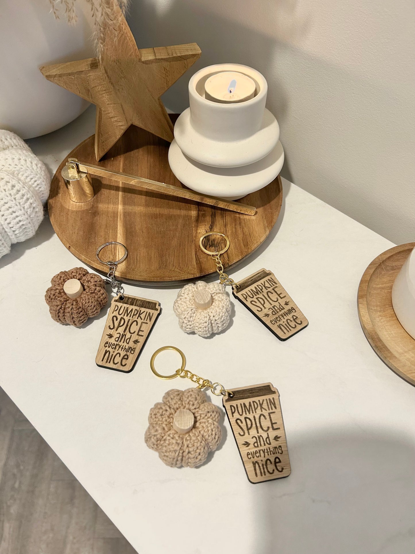 Crochet Pumpkin Spice Coffee Cup Keyrings