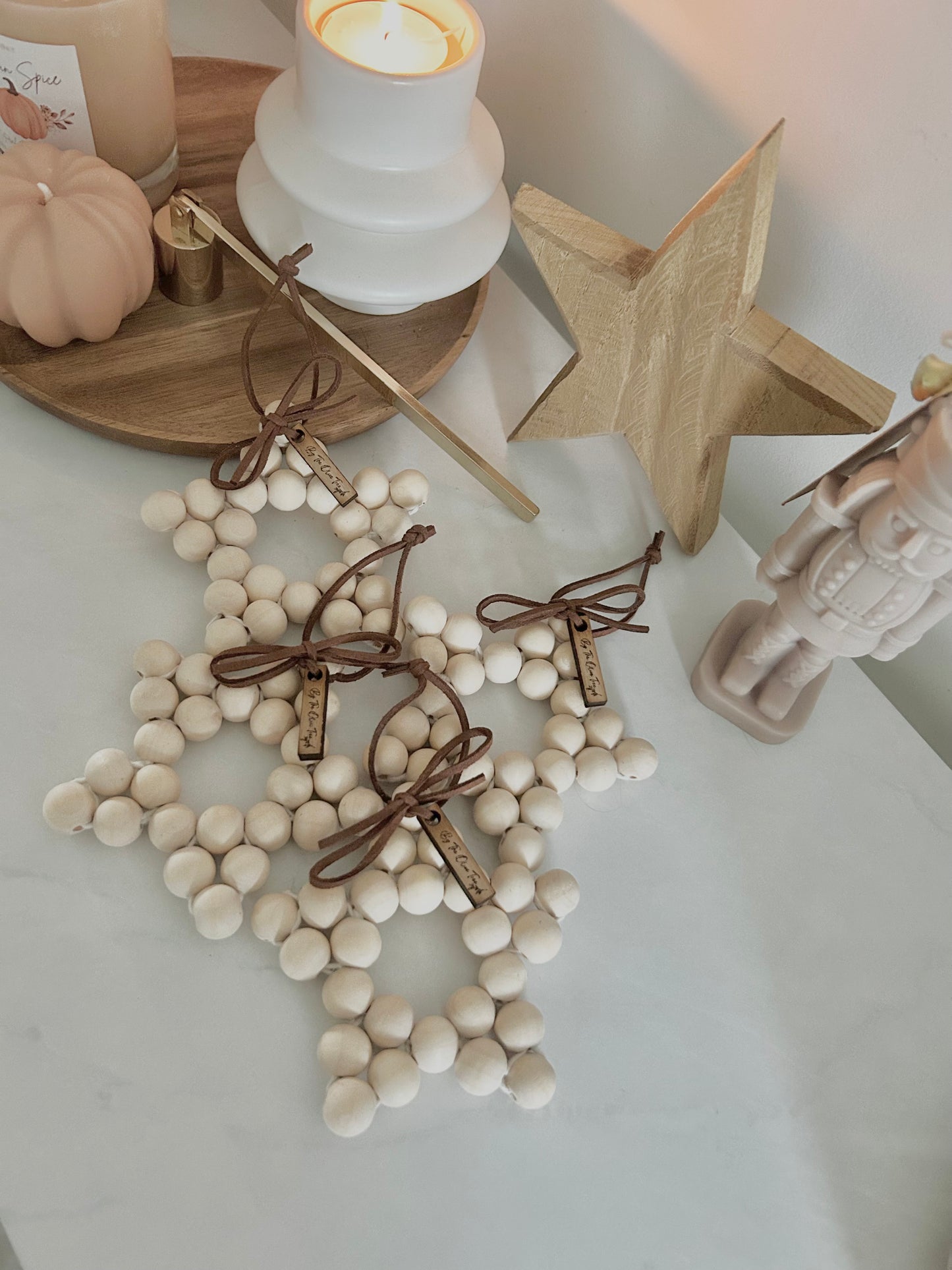 Rustic Wooden Beaded Star Decorations | Cosy Scandi Home | Star Decor | Neutral Home Decor |