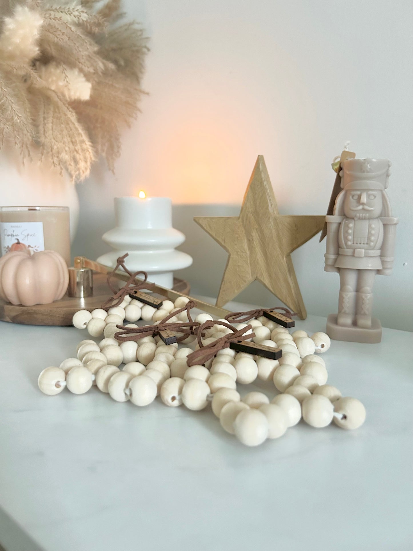 Rustic Wooden Beaded Star Decorations | Cosy Scandi Home | Star Decor | Neutral Home Decor |