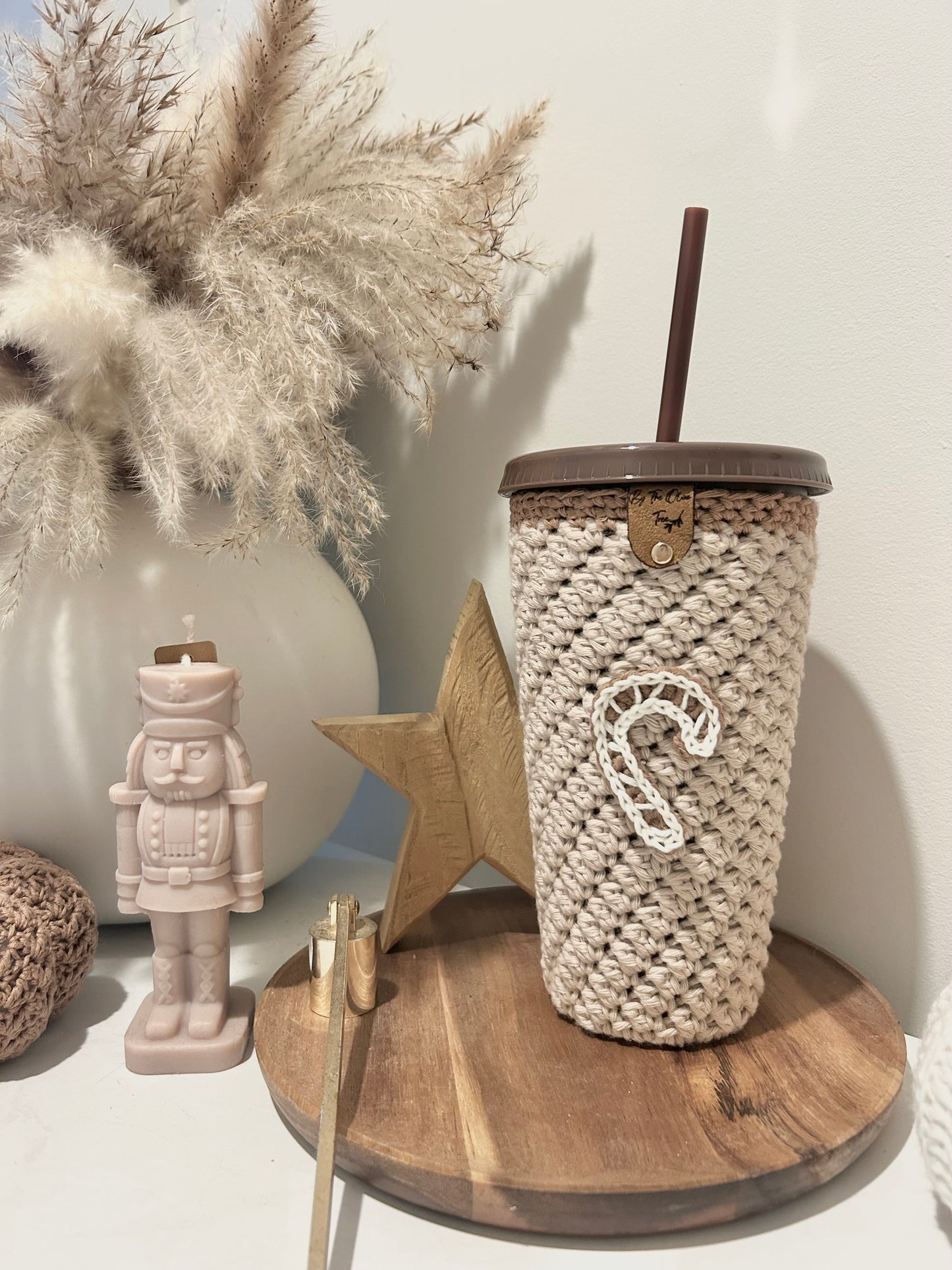 Gingerbread Candy Cane Cold Cup with Crochet Cosy